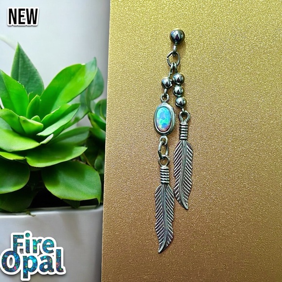 New Elegant Fire Opal Silver Leafs Dangle Earrings - Picture 6 of 7